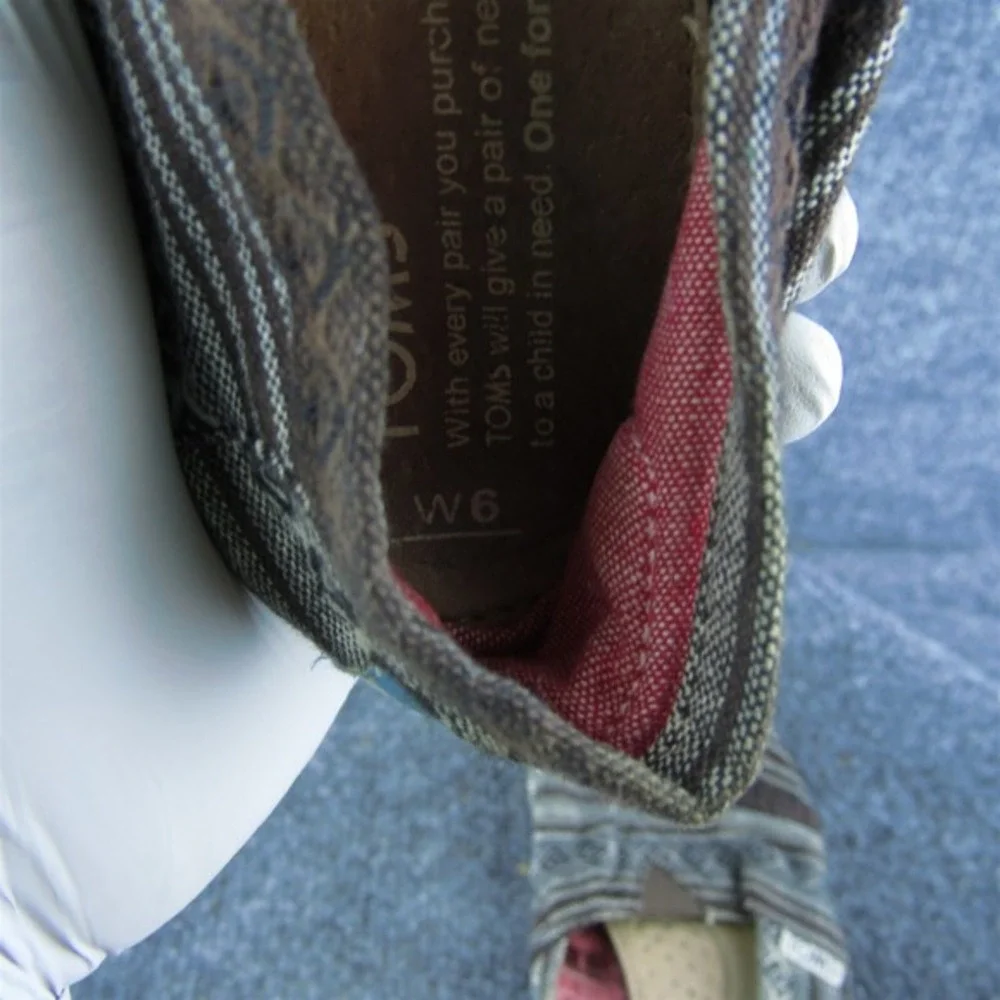 TOMS Alpargata‎ Women Gender Flat Shoes Size 6 Casual Brown Fabric Geometric